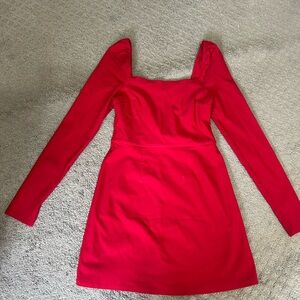 miami Red Square Neck Long Sleeve Mini Dress